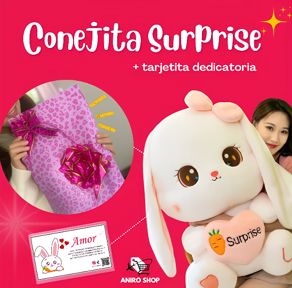 Peluche Conejo Kawai + Tarjeta Dedicatoria Personalizada 🥕🥰🌷