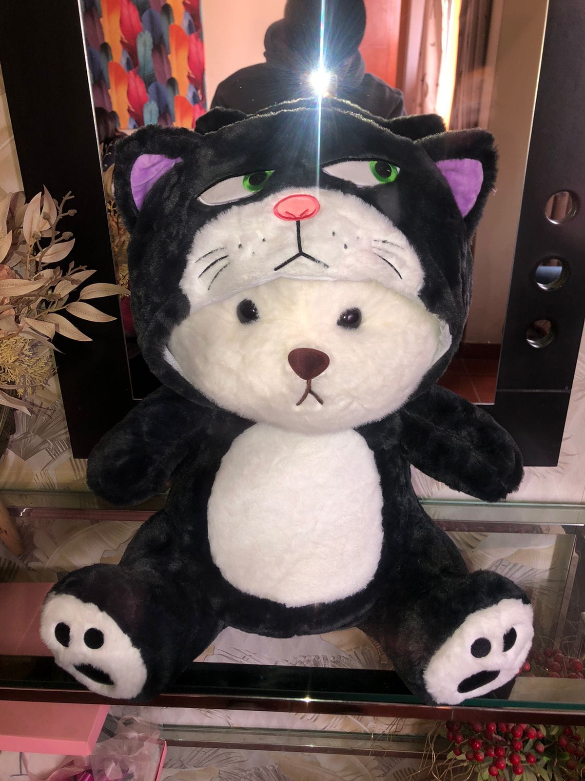 OSITO DISFRAZADO DE GATO LUCIFER  + TARJETA DEDICATORIA 🐱✨